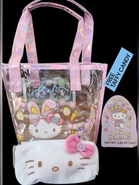 Hello Kitty Clear Tote Graphics +Hello Kitty Soft Zip Purse / Free Taffy Candy/
